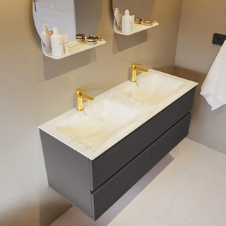 Mondiaz VICA-DLUX ensemble de meuble de salle de bain - 120cm - meuble sous-vasque gris foncé - 4 tiroirs - lavabo encastré cloud double - 2 trous de robinet - version haute de 60cm - opalo