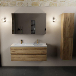 Mondiaz AIVY Ensemble de meuble - 120x45x50cm - 2 trous de robinet - 2 vasques Urban Solid surface - Gauche et droite - 2 tiroirs - avec armoire de toilette - Melamine Chai