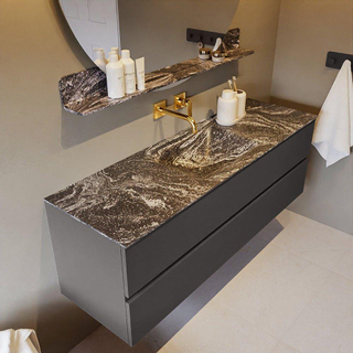 Mondiaz VICA-DLUX ensemble de meuble de salle de bain - 150cm - meuble sous-vasque gris foncé - 2 tiroirs - lavabo encastré cloud milieu - sans trous de robinet - version haute de 60cm - lave