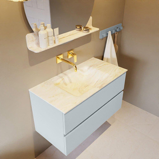 Mondiaz VICA-DLUX ensemble de meuble de salle de bain - 90cm - meuble sous-vasque argile - 2 tiroirs - lavabo encastré nuage milieu - sans trous de robinet - version haute 60cm - ostra