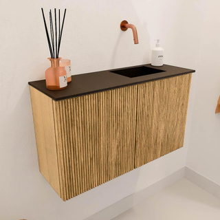 Mondiaz JOYA 70cm meuble de salle de bains WC - couleur Oak - Vasque FAYE position Droite Sans trou de robinet couleur Urban.