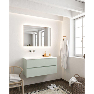 Mondiaz VICA ensemble de meuble de salle de bain - 100cm - meuble sous lavabo greey - 2 tiroirs - lavabo moon gauche - sans trou de robinet - miroir LED - version XL 60cm de haut