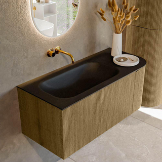 Ensemble de meuble de salle de bain Mondiaz KURVE - 105x46x40cm - 1 tiroir - 1 porte - lavabo en solid surface - gauche - sans trou de robinet - Dusk