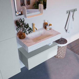 Mondiaz ALAN-DLUX Ensemble de meuble - 80cm - meuble Clay mat - 1 tiroir - Lavabo Cloud Opalo suspendu - vasque Centre - 1 trou de robinet