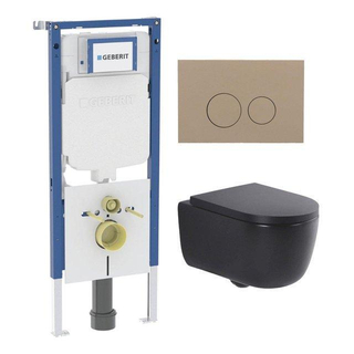 QeramiQ Dely Swirl Toiletset - 36.3x51.7cm - Geberit UP720 Duofix Sigma inbouwreservoir - 35mm zitting - bedieningsplaat taupe - ronde knoppen - mat zwart