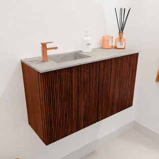 Mondiaz JOYA-DLUX 70cm toiletmeubel - kleur Ruby - Wastafel FAYE positie Links 1 kraangat kleur Glace.