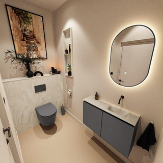 MONDIAZ TURE-DLUX Meuble toilette - 80cm - Dark Grey - EDEN - vasque Ostra - position droite - sans trou de robinet