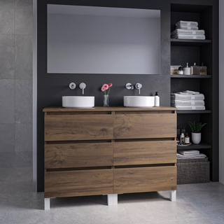 Adema Chaci PLUS Ensemble de meuble - 119x86x45.9cm - vasque à poser sur plan - robinet encastrable Inox - 6 tiroirs - miroir rectangulaire - Noyer (bois)