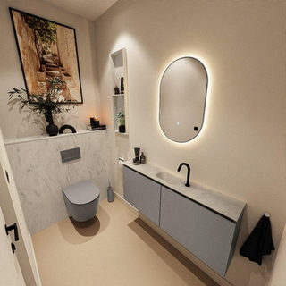 MONDIAZ TURE-DLUX Meuble toilette - 120cm - Smoke - EDEN - vasque Opalo - position centrale - 1 trou de robinet