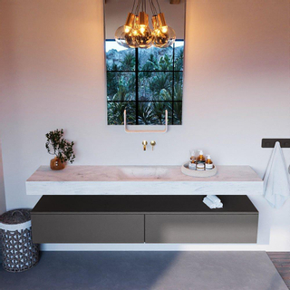 Mondiaz ALAN-DLUX Ensemble de meuble - 200cm - meuble Dark grey mat - 2 tiroirs - Lavabo Cloud Opalo suspendu - vasque Centre - 0 trous de robinet