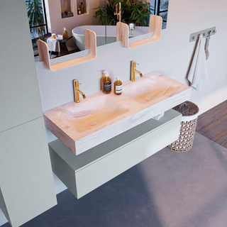 Mondiaz ALAN-DLUX Ensemble de meuble - 120cm - meuble Clay mat - 1 tiroir - Lavabo Cloud Ostra suspendu - vasque Gauche et droite - 2 trous de robinet