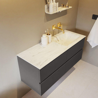 Mondiaz VICA-DLUX ensemble de meuble de salle de bain - 120cm - meuble sous-vasque gris foncé - 4 tiroirs - lavabo encastré cloud droite - sans trous de robinet - version haute de 60cm - opalo