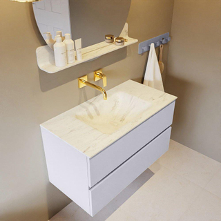 Mondiaz VICA-DLUX ensemble de meuble de salle de bain - 90cm - meuble sous-vasque cale - 2 tiroirs - lavabo encastré cloud milieu - sans trous de robinet - version haute de 60cm - opalo