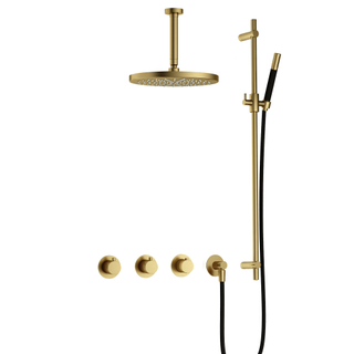Hotbath Cobber IBS70 Regendoucheset inbouw - 15cm plafondarm - 30cm ronde hoofddouche - staafhanddouche - glijstang - geborsteld messing PVD