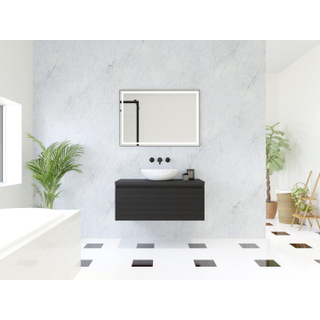 HR badmeubelen Matrix 3D badkamermeubelset 100cm 1 lade greeploos met greeplijst in kleur Zwart mat met bovenblad zwart mat