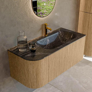 MONDIAZ KURVE-DLUX 105cm Meuble salle de bain avec module 25 G - couleur Oak - 1 tiroir - 1 porte - vasque BIG SMALL droite - 1 trou de robinet - couleur Lava