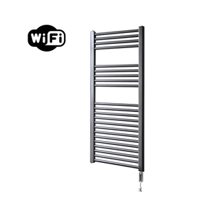 Sanicare HVW Radiateur électrique - 111,8x45cm - 596W - wifi - thermostat - chrome - en bas à droite - gunmetal (anthracite)