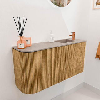 Mondiaz JOYA-DLUX 81.6cm meuble de salle de bains - arrondi gauche couleur Oak - Vasque FAYE position Droite 1 trou de robinet couleur Saba