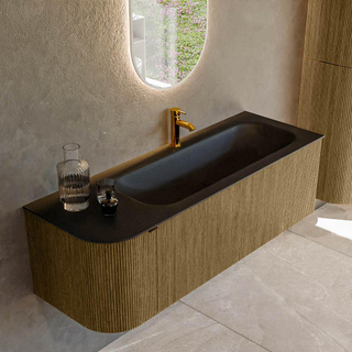 Mondiaz KURVE Ensemble de meuble salle de bain - 135x46x40cm - 1 tiroir - 1 porte - lavabo en solid surface - droite - 1 trou de robinet - Dusk