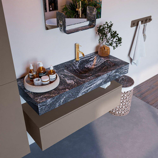 Mondiaz ALAN-DLUX Ensemble de meuble - 110cm - meuble Smoke mat - 1 tiroir - Lavabo Cloud Lava suspendu - vasque Droite - 1 trou de robinet