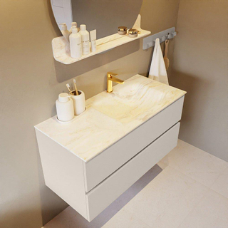 Mondiaz VICA-DLUX Ensemble de meuble de salle de bain - 100cm - meuble sous-vasque lin - 2 tiroirs - lavabo encastrée cloud droite - 1 trou de robinet - version haute de 60cm - ostra