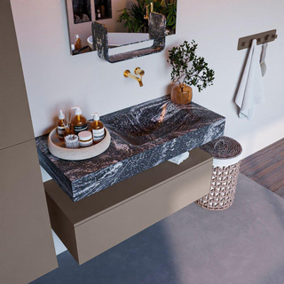Mondiaz ALAN-DLUX Ensemble de meuble - 100cm - meuble Smoke mat - 1 tiroir - Lavabo Cloud Lava suspendu - vasque Droite - 0 trous de robinet