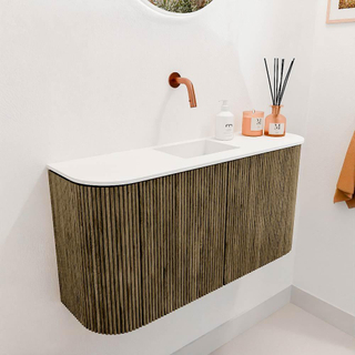 Mondiaz JOYA 83.2cm toiletmeubel - ronding links en rechts kleur Dusk - Wastafel FAYE positie Midden Zonder kraangat kleur Talc.