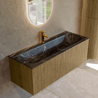 Mondiaz KURVE-DLUX Ensemble de meuble salle de bain - 120x46x40cm - 1 tiroir - lavabo en solid surface - milieu - 1 trou de robinet - Dusk