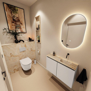 MONDIAZ TURE-DLUX Meuble toilette - 80cm - Linen - EDEN - vasque Frappe - position droite - sans trou de robinet