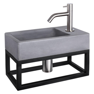 Differnz Force kit lave-mains - 40x22x8cm - Rectangulaire - 1 trou de robinet - Robinet courbé en chrome mat - avec cadre noir - Gris béton