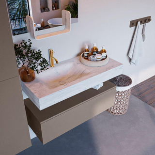 Mondiaz ALAN-DLUX Ensemble de meuble - 100cm - meuble Smoke mat - 1 tiroir - Lavabo Cloud Opalo suspendu - vasque Gauche - 1 trou de robinet