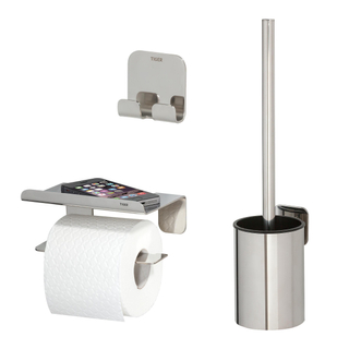 Tiger Colar Toiletaccessoireset Toiletborstel met houder Toiletrolhouder met planchet Handdoekhaak – RVS gepolijst