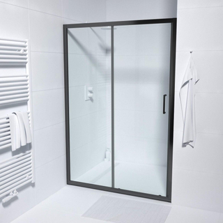 Saniclass ID06 Quick fit Porte de douche coulissante 130x190cm verre de sécurité 6mm profilé aluminium anticalcaire noir mat