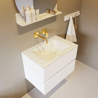 Mondiaz VICA-DLUX ensemble de meuble de salle de bain - 70cm - meuble sous-vasque talc - 2 tiroirs - lavabo encastrée cloud milieu - sans trous de robinet - version haute de 60cm - opalo