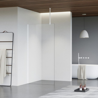 FugaFlow Eccelente Vetro douche à l'italienne salle de bain - 110x200cm - verre clair - bras plafond - blanc mat
