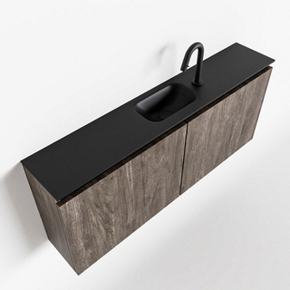 MONDIAZ TURE Kit lave-mains - 120x23x50cm - 1 trou de robinet - 2 portes - marron foncé mat - Lavabo centré - Solid Surface Noir