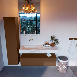 Mondiaz ALAN-DLUX Ensemble de meuble - 120cm - meuble Rust mat - 1 tiroir - Lavabo Cloud Frappe suspendu - vasque Gauche - 0 trous de robinet