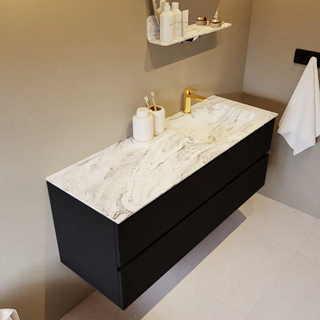 Mondiaz VICA-DLUX ensemble de meuble de salle de bain - 130cm - meuble sous-vasque urban - 2 tiroirs - lavabo encastré cloud droite - 1 trou de robinet - version haute de 60cm - glace