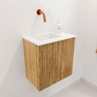 Mondiaz JOYA 40cm toiletmeubel - kleur Oak - Wastafel FAYE positie Links Zonder kraangat kleur Talc.