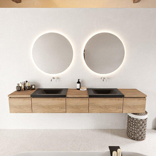 Mondiaz bukla ensemble de meubles de bain 240x45x34cm 0 robinetterie 2 lavabos surface solide urbaine sans poignée 5 tiroirs avec fermeture douce mélamine chêne lavé