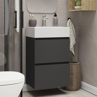 Xellanz mini ensemble de meubles de salle de bain 45x72x35cm 2 tiroirs lavabo céramique blanc 1 trou de robinetterie noir mat