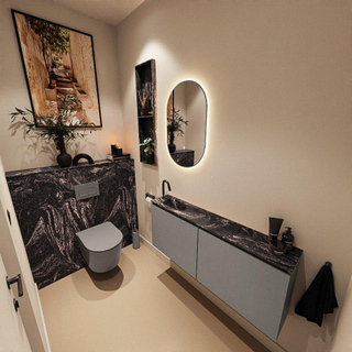 MONDIAZ TURE-DLUX Meuble toilette - 120cm - Smoke - EDEN - vasque Lava - position gauche - 1 trou de robinet