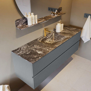 Mondiaz VICA-DLUX Ensemble de meuble de salle de bain - 150cm - meuble sous-vasque plata - 2 tiroirs - lavabo encastrée cloud milieu - 1 trou de robinet - version haute de 60cm - lave