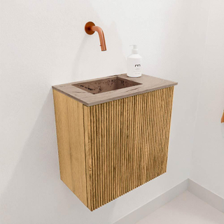 Mondiaz JOYA-DLUX 40cm toiletmeubel - kleur Oak - Wastafel FAYE positie Links Zonder kraangat kleur Arena.