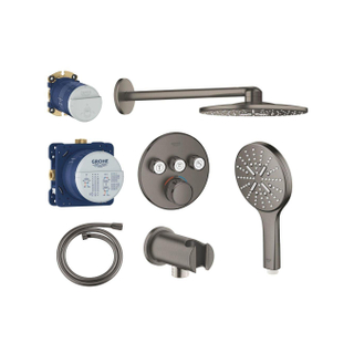 Grohe Grohtherm Ensemble de douche pluie - encastrable - pommeau rond - douchette ronde - hard graphite brossé