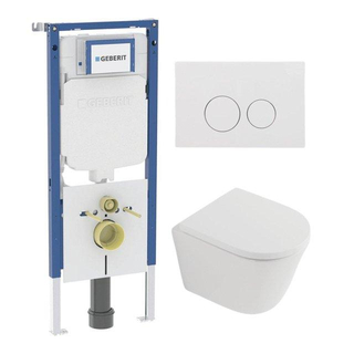 QeramiQ Dely Toiletset - 36.3x51.7cm - diepspoel - rimless - Geberit UP720 inbouwreservoir - softclose toilet zitting 35 mm - glans witte bedieningsplaat - ronde knoppen - mat wit