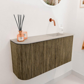 Mondiaz JOYA-DLUX 81.6cm toiletmeubel - ronding links kleur Dusk - Wastafel FAYE positie Rechts Zonder kraangat kleur Opalo.