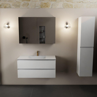 Mondiaz AIVY Ensemble de meuble - 100x45x50cm - 1 trou de robinet - 1 vasque Talc Solid surface - Centre - 2 tiroirs - avec miroir - MDF Talc