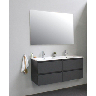 Basic Line Bella Badkamermeubelset - 120x55x46cm - 2 wasbakken - Keramiek - Wit - 2 kraangaten - Wandspiegel zonder verlichting - Spaanplaat Antraciet mat