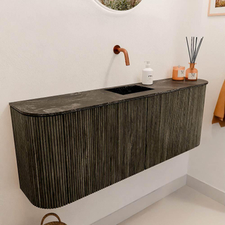 Mondiaz JOYA-DLUX Meuble de salle de bains 113,2cm - arrondis gauche et droite couleur Shadow - Vasque FAYE position Milieu Sans trou de robinet couleur Lava